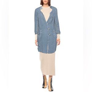 ELISA CAVALETTI Slate Blue Slouchy Jersey Buttoned Long Overcoat NWT crepe S